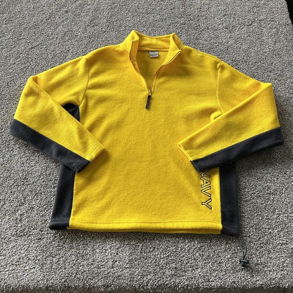 Y2K Old Navy Sweatshirt Mens M Yellow Fleece 1/4 Zip Mock Neck Colorblock Logo